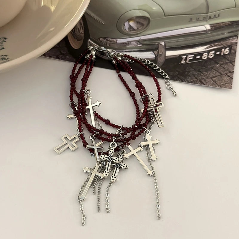 Peris Gems Goth Cross Jesus Tassel Pendant Choker Necklace Bracelet for Women Punk Metal Clavicle Chain Halloween Jewelry Y2K Accessories SHEIN Amazon Temu