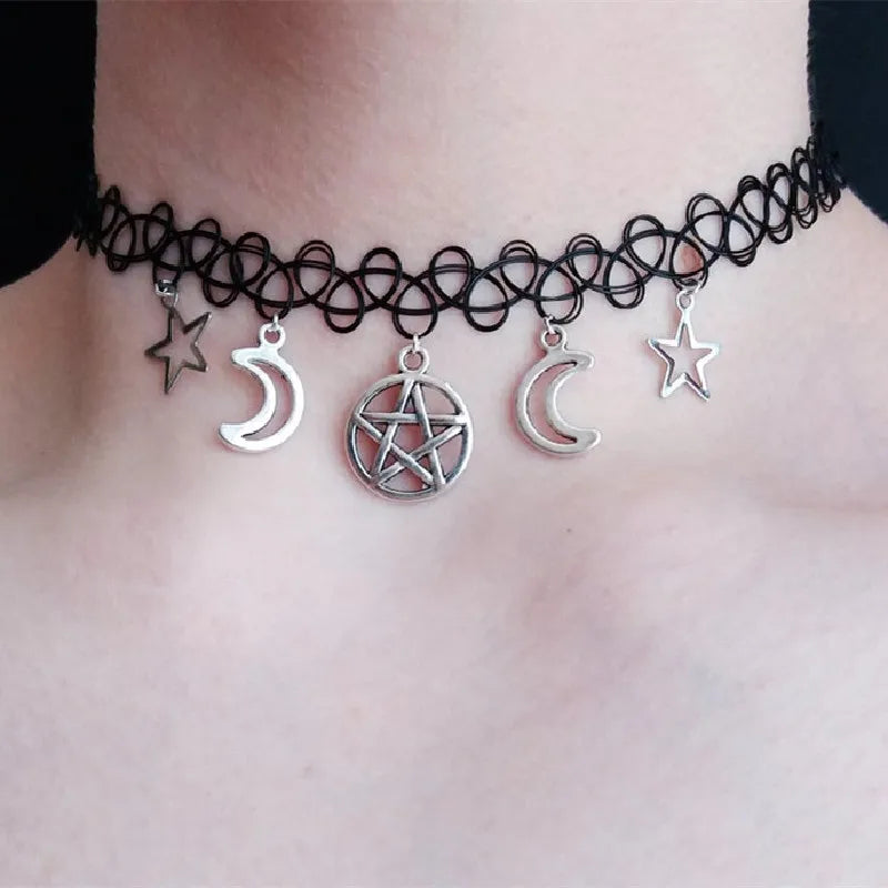 Peris Gems Goth Pentagram Moon Chain Choker Witch Necklace Punk Gothic Pendant Grunge Jewelry Wiccan Women Gift Fashion Statement Goth SHEIN Amazon Temu