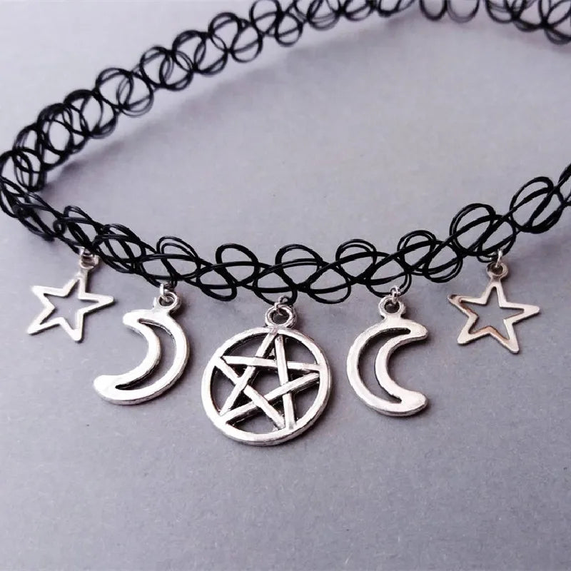 Peris Gems Goth Pentagram Moon Chain Choker Witch Necklace Punk Gothic Pendant Grunge Jewelry Wiccan Women Gift Fashion Statement Goth SHEIN Amazon Temu