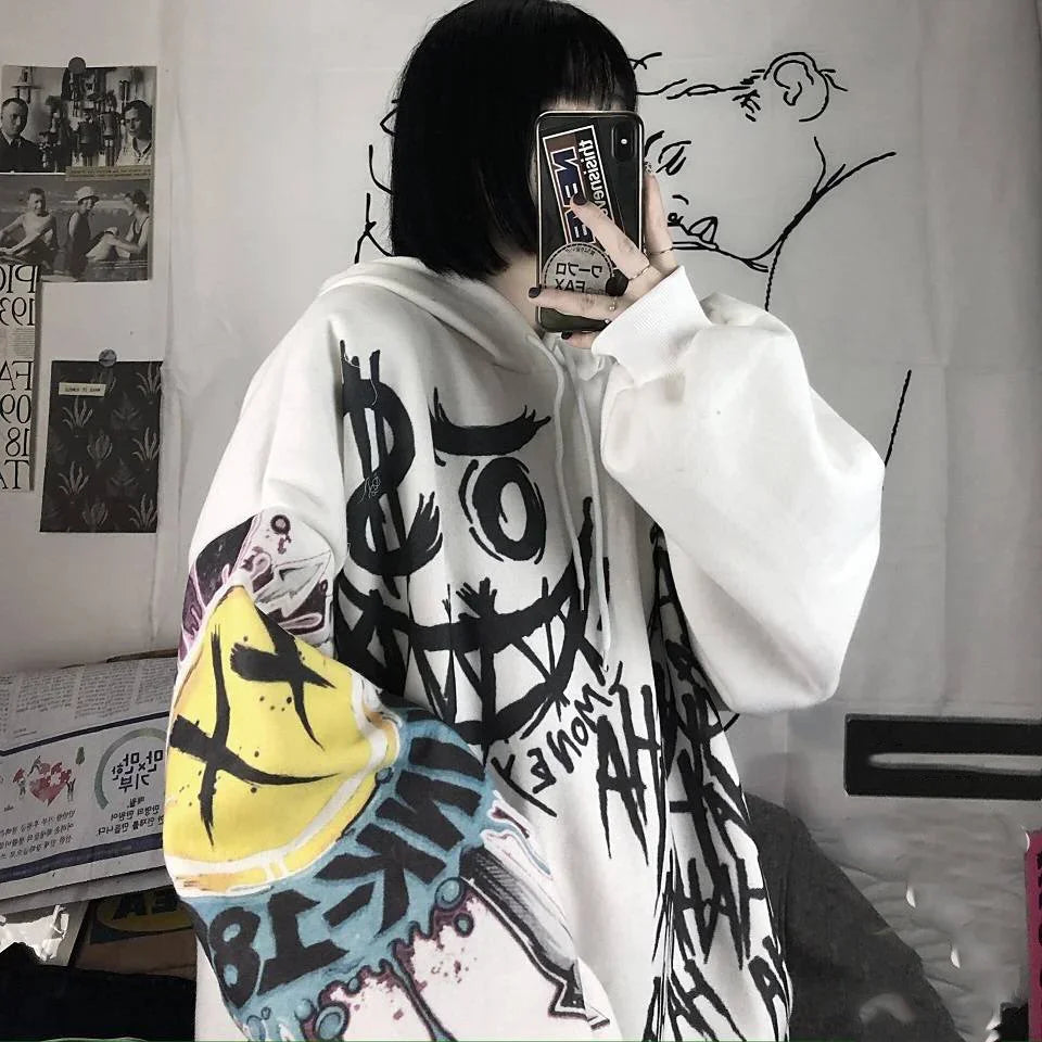 Peris Gems Gothic Cartoon Hip Hop Hoodies Women Japanese Funny Punk Oversize Hooded Sweatshirts Autumn Long Sleeve Female Hoodie Tops SHEIN Amazon Temu