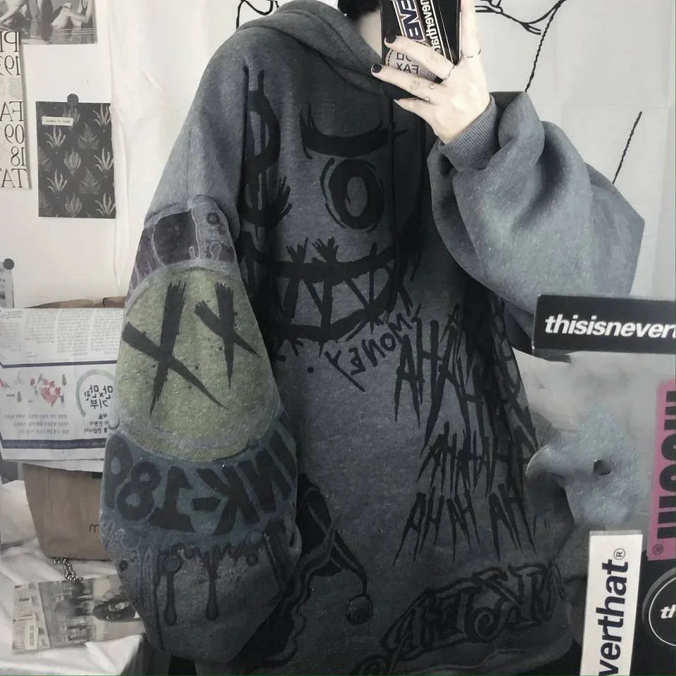 Peris Gems Gothic Cartoon Hip Hop Hoodies Women Japanese Funny Punk Oversize Hooded Sweatshirts Autumn Long Sleeve Female Hoodie Tops SHEIN Amazon Temu