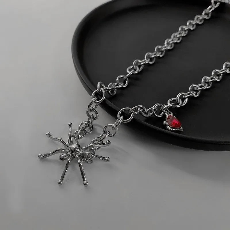 Peris Gems Gothic Red Zircon Spider Pendant Necklace for Women Dark Rose Mysterious Chokers Collar Chain Y2K Accessories Fashion Jewelry SHEIN Amazon Temu