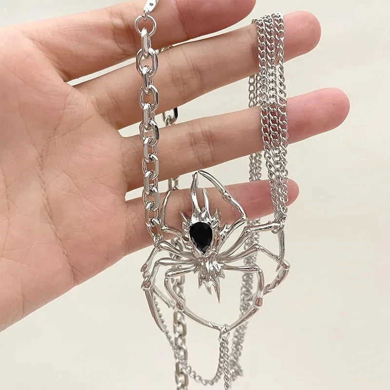 Peris Gems Gothic Spider Crystal Pendant Necklace for Women Dark Long Tassel Chain Spicy Girl Chokers Y2K Accessories Fashion Jewelry Party SHEIN Amazon Temu