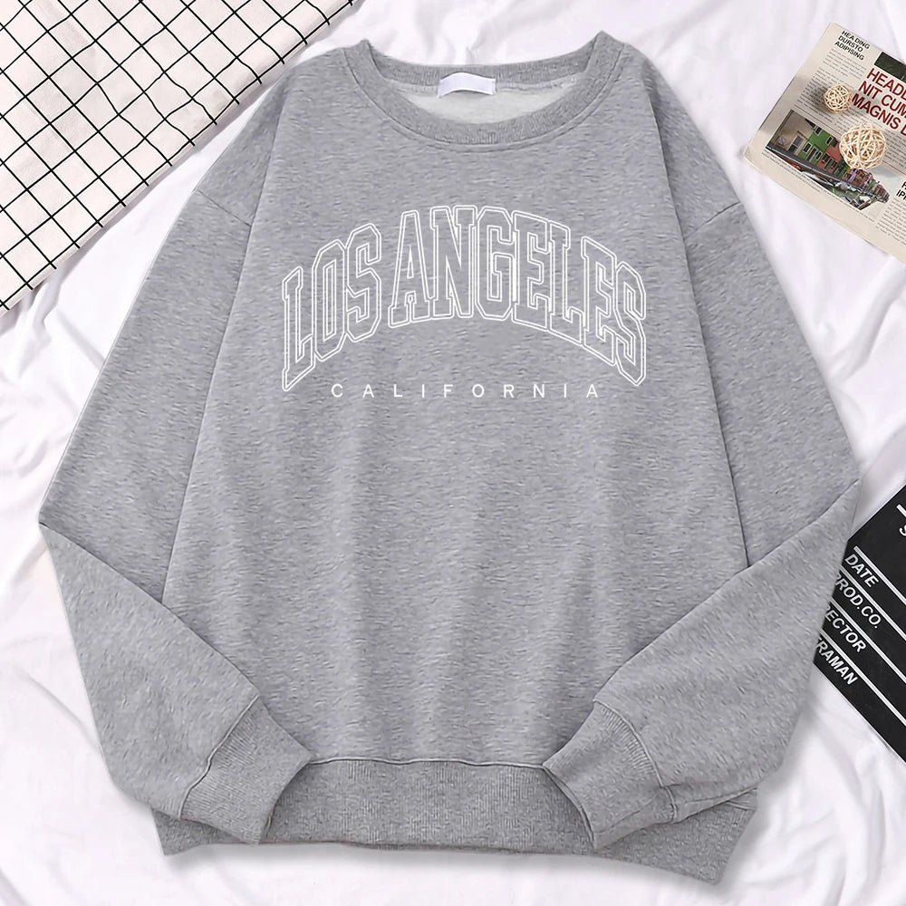 Peris Gems Gray / S Casual Autumn Pullover For Women Los Angeles California Letter Printing Hoodies Fleece Soft Sweatshirt Loose Warm Ladies Clothes SHEIN Amazon Temu