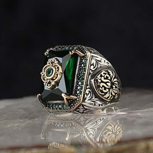 Peris Gems  green 1 / 7 Ancient Silver Mystique Diamond Turkish Signet Rings for Men SHEIN Amazon Temu