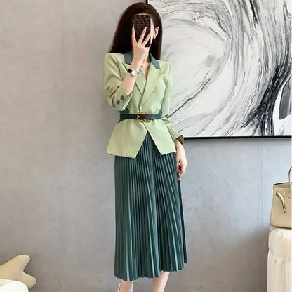 Peris Gems Green 2 Piece Set / L Pleated Skirt 2 Pieces Sets for Women Office Woman Outfit Midi Suits Jacket Y2k Streetwear Summer Clothes 2024 Stylish Korea Pleated Skirt 2 Pieces Sets for Women Office Woman Outfit Midi Suits Jacket Y2k Streetwear Summer Clothes 2024 Stylish Korea SHEIN Amazon Temu