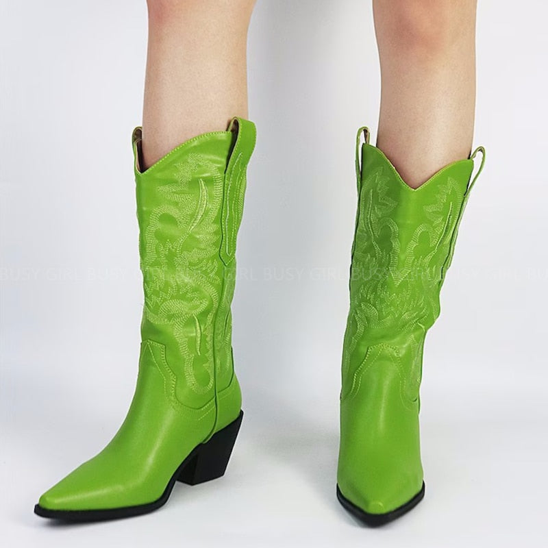 Peris Gems  green / 4.5 PU Leather Cowboy Boots for Women | Knee High Leather Boots SHEIN Amazon Temu