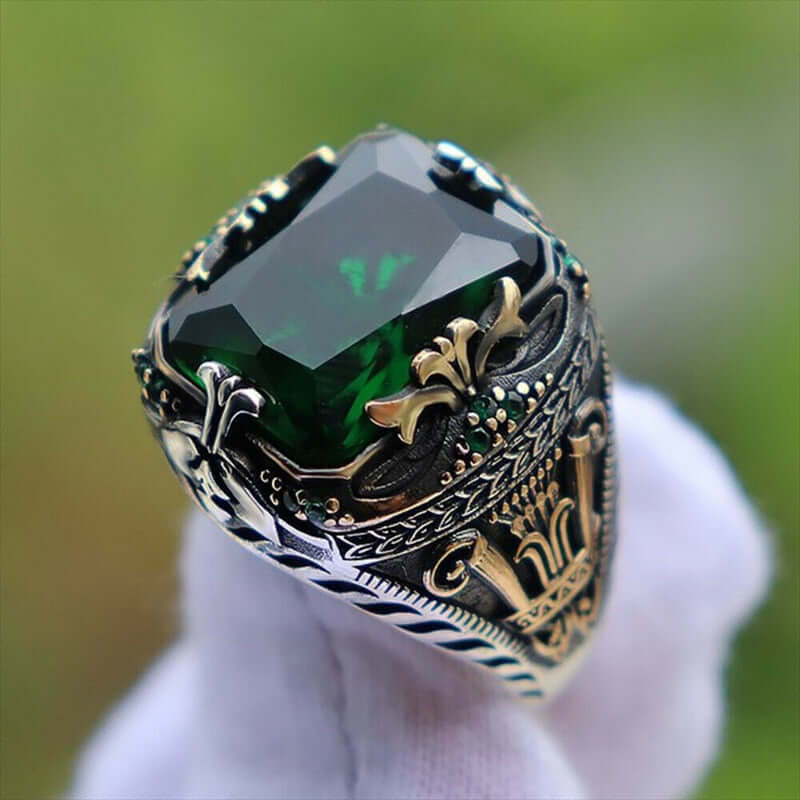 Peris Gems  green / 6 Ancient Silver Mystique Diamond Turkish Signet Rings for Men SHEIN Amazon Temu