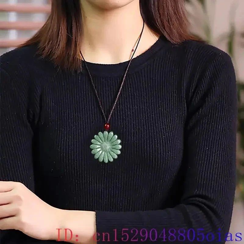 Peris Gems Green Jadeite Sunflower Pendant Necklace Amulet Luxury Accessories Natural Burmese Jade Carved Men Stone Real Jewelry Choker Green Jadeite Sunflower Pendant Necklace Amulet Luxury Accessories Natural Burmese Jade Carved Men Stone Real Jewelry Choker SHEIN Amazon Temu