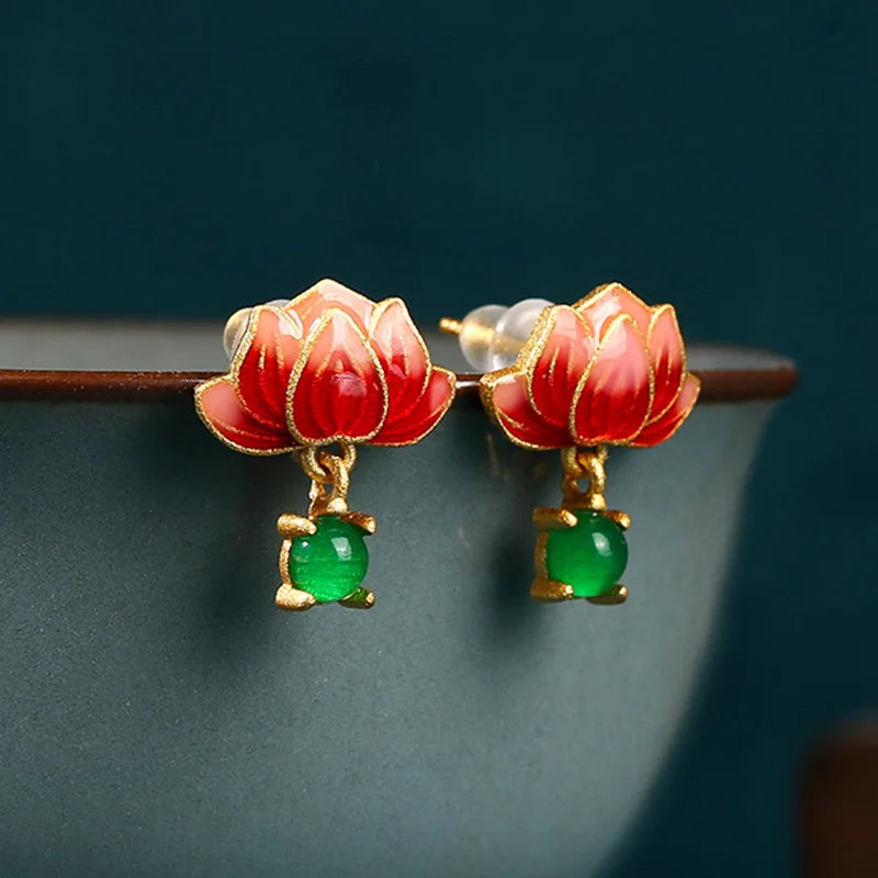 Peris Gems Green Real Jade Lotus Earrings Stone Women Gift Ear Studs Carved Luxury Designer Talismans Natural Jewelry 18K Gold Plated Green Real Jade Lotus Earrings Stone Women Gift Ear Studs Carved Luxury Designer Talismans Natural Jewelry 18K Gold Plated SHEIN Amazon Temu