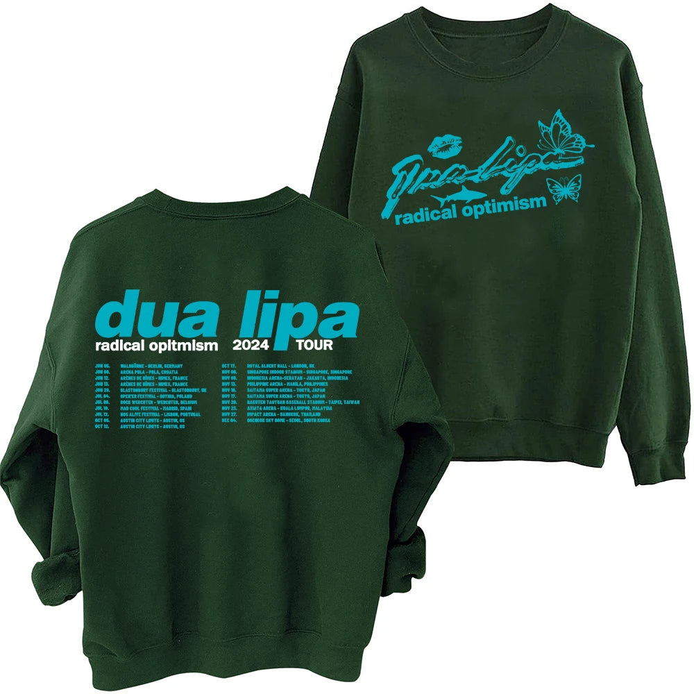 Peris Gems green / S Dua Radical Optimism Tour 2024 Lipa Sweatshirt Harajuku Round Neck Long Sleeve Oversized Hoodie Fans Gift SHEIN Amazon Temu