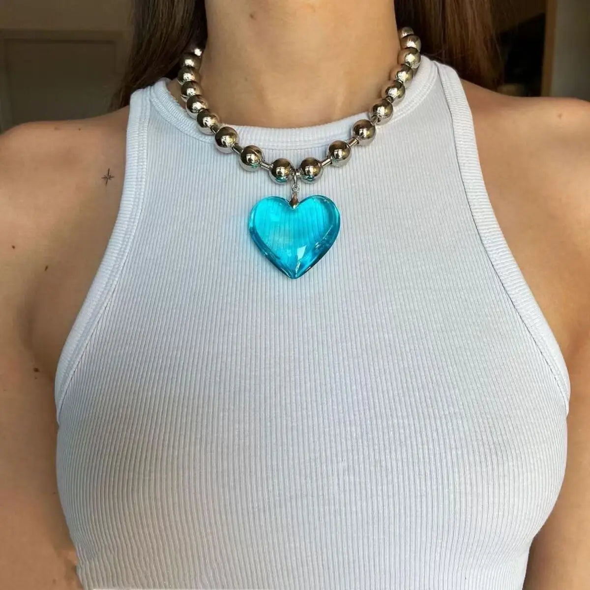 Peris Gems Grunge Fashion Glass Heart Pendant Necklace Y2K Oversize Ball Beads Chain Statement Choker Necklace for Women Club Punk Jewelry Grunge Fashion Glass Heart Pendant Necklace Y2K Oversize Ball Beads Chain Statement Choker Necklace for Women Club Punk Jewelry SHEIN Amazon Temu