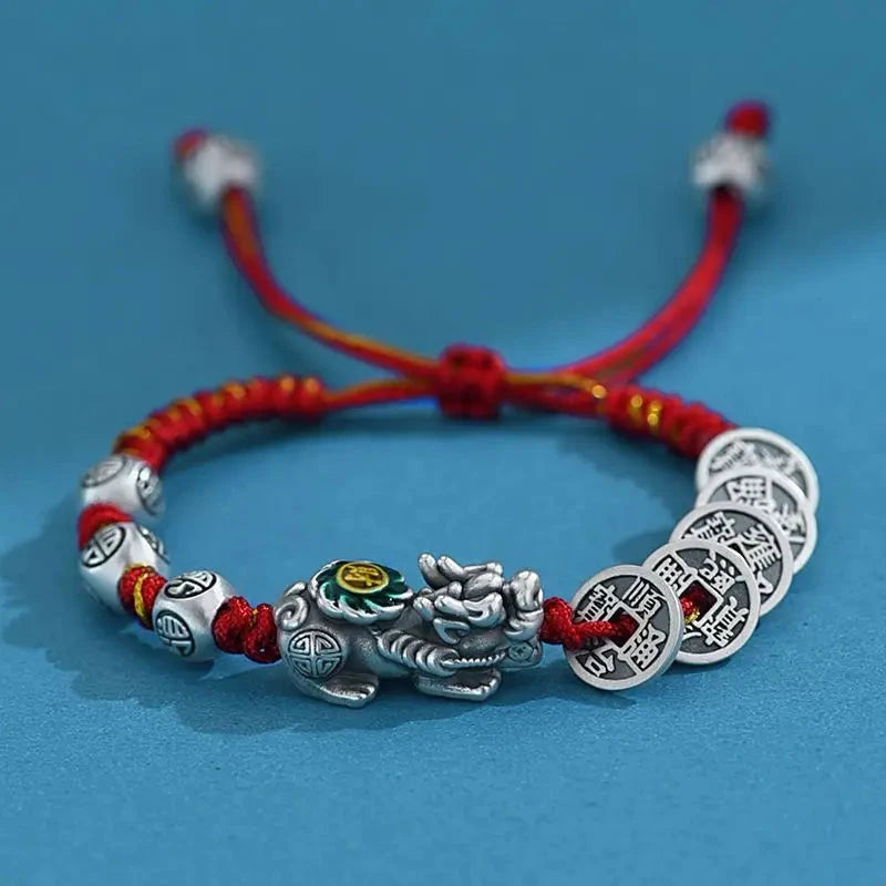 Peris Gems Handmade Fine-made Fortune Brave Five Emperors Money Bracelet for Men and Women&