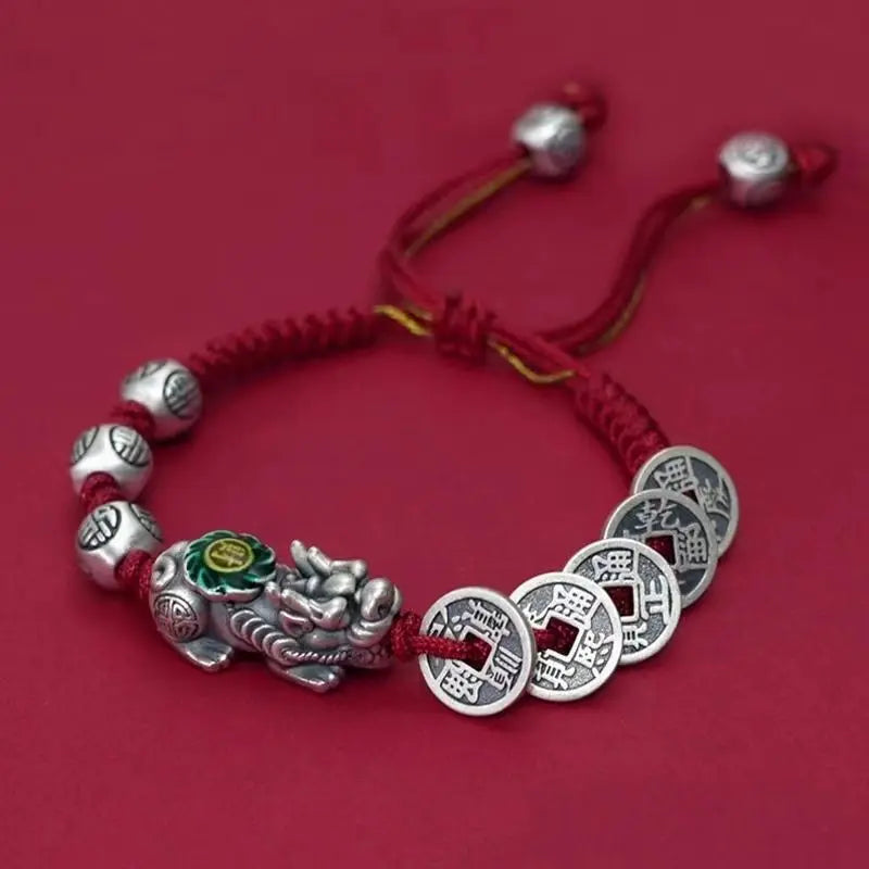 Peris Gems Handmade Fine-made Fortune Brave Five Emperors Money Bracelet for Men and Women&