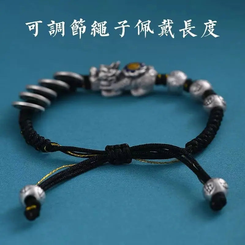 Peris Gems Handmade Fine-made Fortune Brave Five Emperors Money Bracelet for Men and Women&