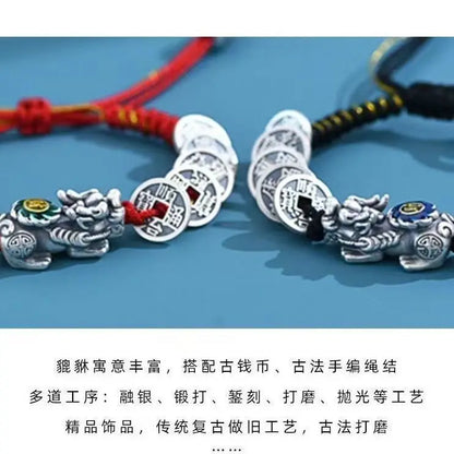 Peris Gems Handmade Fine-made Fortune Brave Five Emperors Money Bracelet for Men and Women&