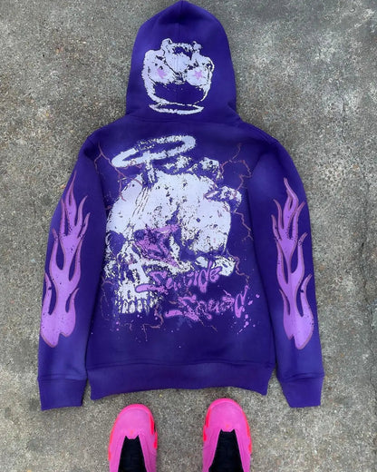 Peris Gems high quality 11 / XL Harajuku Skull Print hoodies women graphic y2k top oversized zip up hoodie Couples American streetwear goth women clothes SHEIN Amazon Temu