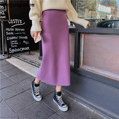 Peris Gems  High Waist Elastic Long Knitted Pencil Skirt for Women | Wool Skirt High Waist Elastic Long Knitted Pencil Skirt for Women SHEIN Amazon Temu