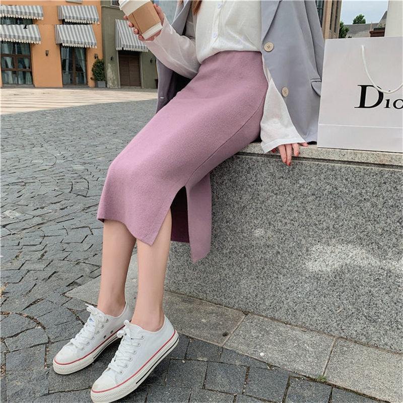 Peris Gems  High Waist Elastic Long Knitted Pencil Skirt for Women | Wool Skirt High Waist Elastic Long Knitted Pencil Skirt for Women SHEIN Amazon Temu