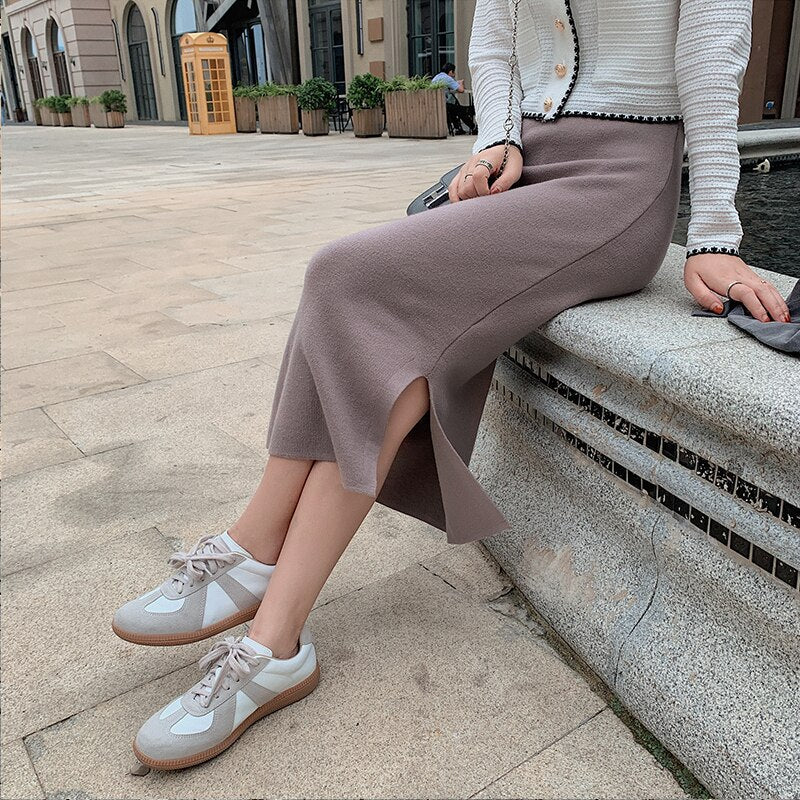 Peris Gems  High Waist Elastic Long Knitted Pencil Skirt for Women | Wool Skirt High Waist Elastic Long Knitted Pencil Skirt for Women SHEIN Amazon Temu