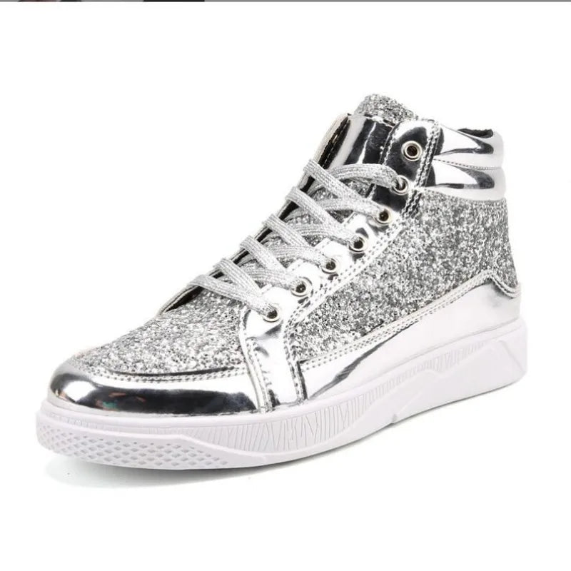 Peris Gems Hot Fashion Golden Shiny Mirrors Mens Shoes Casual Club Bar Glitter Streetwear Hip hop High top Men Sneakers casual shoes SHEIN Amazon Temu