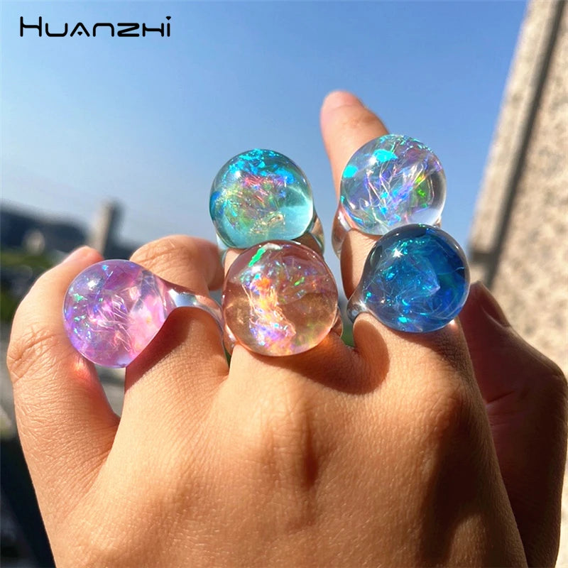 Peris Gems HUANZHI Colorful Transparent Resin Ring Bling Shine Geometric Star Ball Rings for Women Girls Cute Y2K Summer New Jewelry SHEIN Amazon Temu