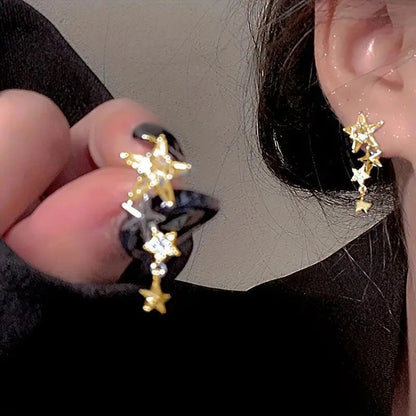 Peris Gems HYZ002 Y2K Shiny Zircon Star Tassel Earrings for Women Korean Fashion Gold Color Elegant Pentagram Ear Studs Sweet Girls Jewelry Gift SHEIN Amazon Temu