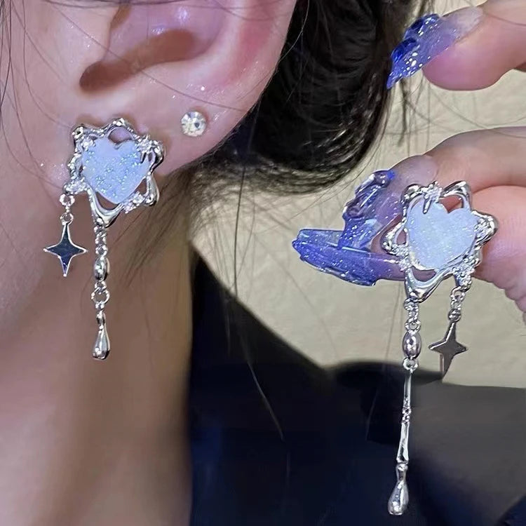 Peris Gems HYZ006 Y2K Shiny Zircon Star Tassel Earrings for Women Korean Fashion Gold Color Elegant Pentagram Ear Studs Sweet Girls Jewelry Gift SHEIN Amazon Temu