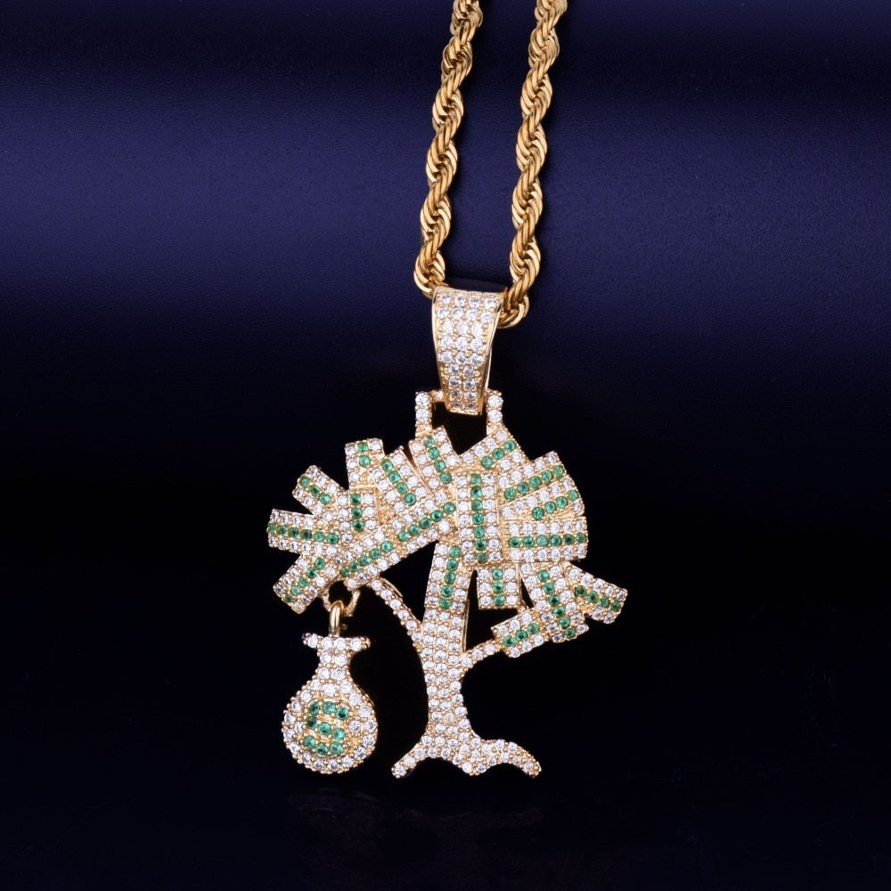 Peris Gems  Iced Out Diamond Money Tree Pendant Necklaces Unisex SHEIN Amazon Temu