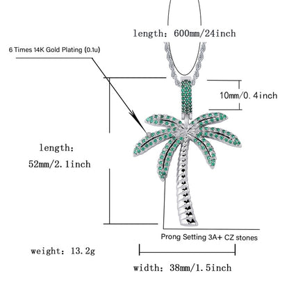 Peris Gems  Iced Out Palm Tree Pendant Necklace Unisex | Diamond Palm Tree Necklace Iced Out Palm Tree Pendant Necklace Unisex  SHEIN Amazon Temu