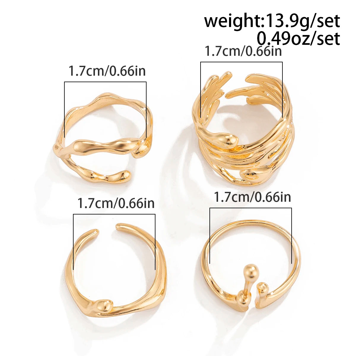 Peris Gems Ingemark 4Pcs/Set Vintage Irregular Lava Open Ring for Women Men Goth Gold Color Adjustable Couple Rings Y2K Wed Jewelry Gift SHEIN Amazon Temu