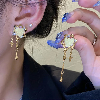 Peris Gems Irregular Heart Tassel Star Earrings for Women Design Senior Gothic Fashion Personality Y2K Drop Earrings Trendy Party Jewelry SHEIN Amazon Temu