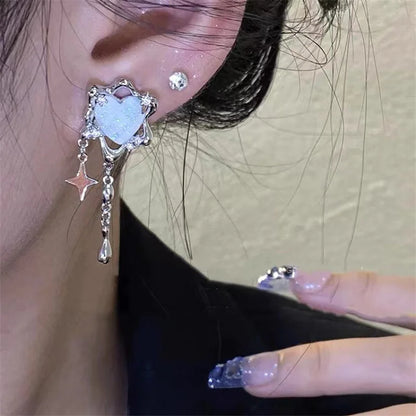 Peris Gems Irregular Heart Tassel Star Earrings for Women Design Senior Gothic Fashion Personality Y2K Drop Earrings Trendy Party Jewelry SHEIN Amazon Temu