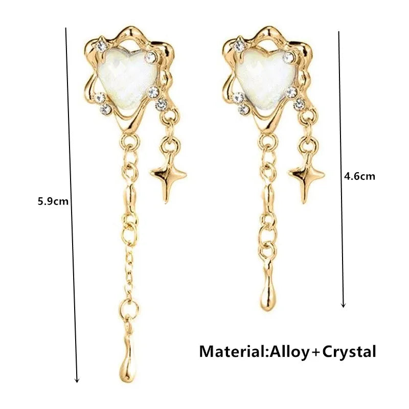 Peris Gems Irregular Heart Tassel Star Earrings for Women Design Senior Gothic Fashion Personality Y2K Drop Earrings Trendy Party Jewelry SHEIN Amazon Temu