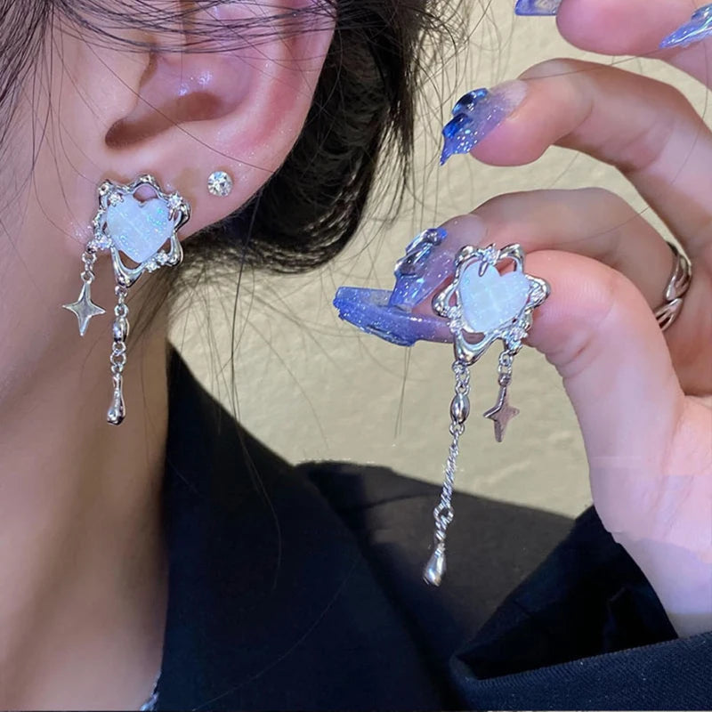 Peris Gems Irregular Heart Tassel Star Earrings Women Design Senior Sense of Fashion Personality Earring 2023 Y2K Trendy Party Jewelry Gift SHEIN Amazon Temu