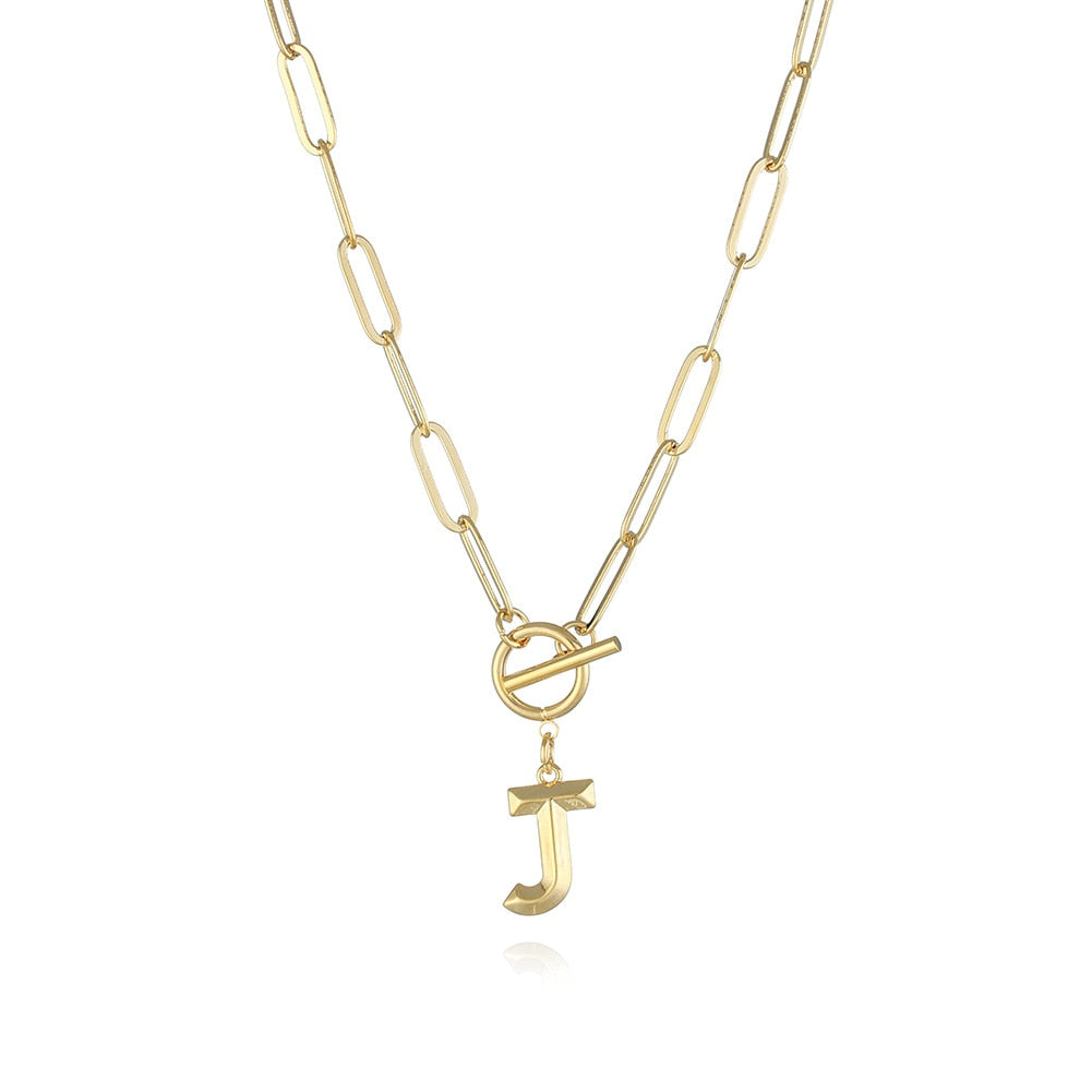 Peris Gems  J / Gold Clasp Initial Letter Necklaces - Paperclip Necklace with Initial Pendant SHEIN Amazon Temu