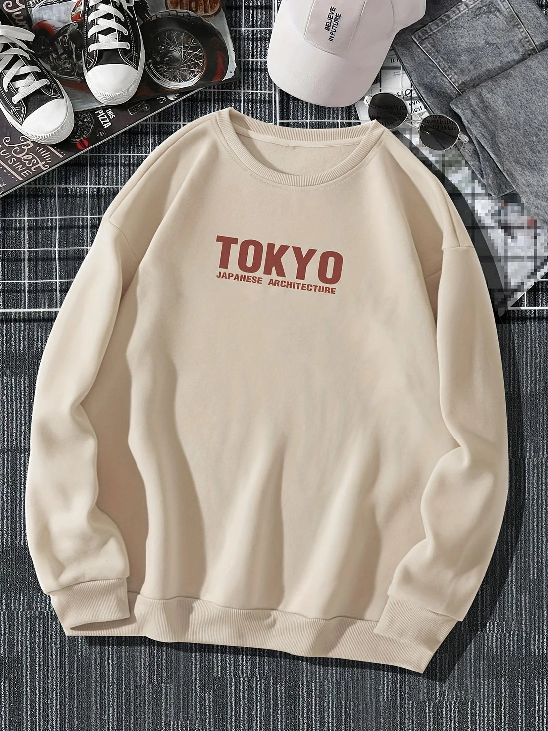 Peris Gems Japanese Tokyo Sakura Printing Spring Casual Women Pullover Sweatshirt Warm Soft Hoodies Loose Crewneck Fleece Female Clothing SHEIN Amazon Temu