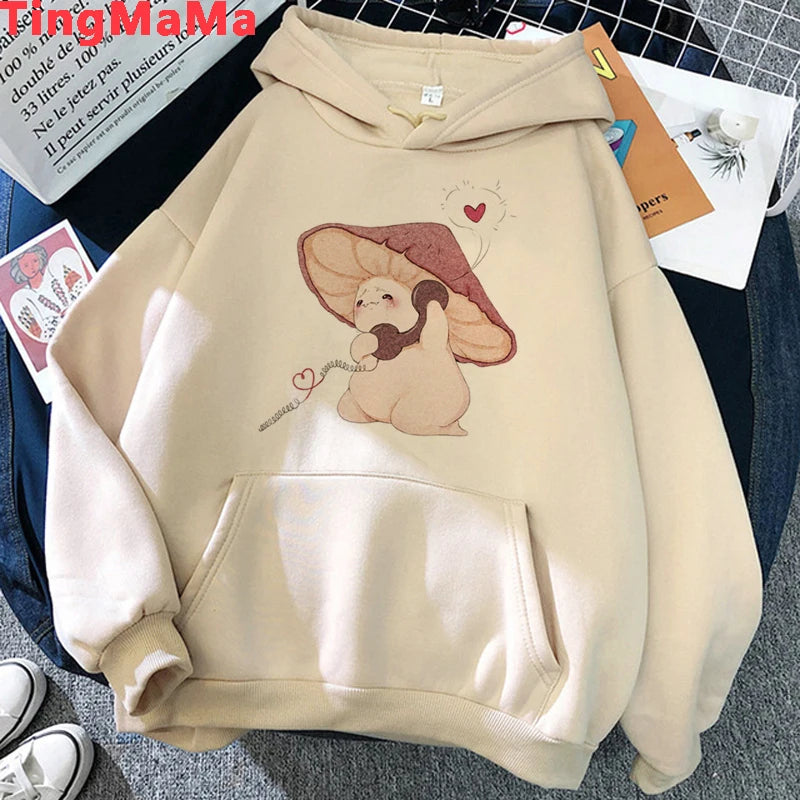 Peris Gems Kawaii Mushroom Hoodies Women Cartoon Grunge Winter Warm Anime Graphic Streetwear Oversized Harajuku Unisex Sweatshirts Female SHEIN Amazon Temu