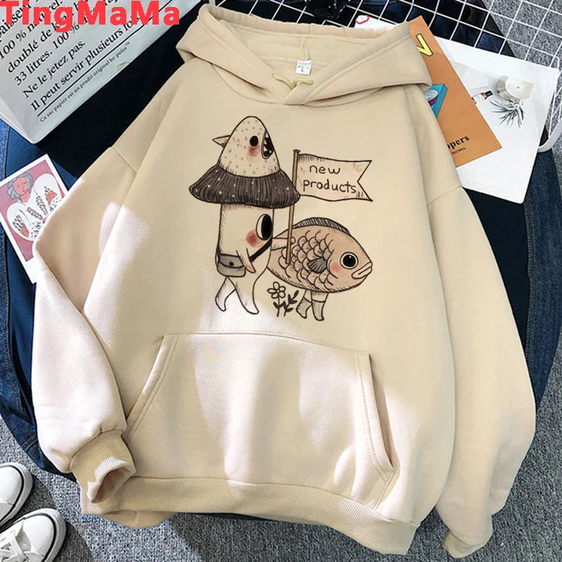 Peris Gems Kawaii Mushroom Hoodies Women Cartoon Grunge Winter Warm Anime Graphic Streetwear Oversized Harajuku Unisex Sweatshirts Female SHEIN Amazon Temu