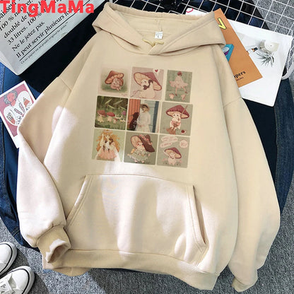 Peris Gems Kawaii Mushroom Hoodies Women Cartoon Grunge Winter Warm Anime Graphic Streetwear Oversized Harajuku Unisex Sweatshirts Female SHEIN Amazon Temu