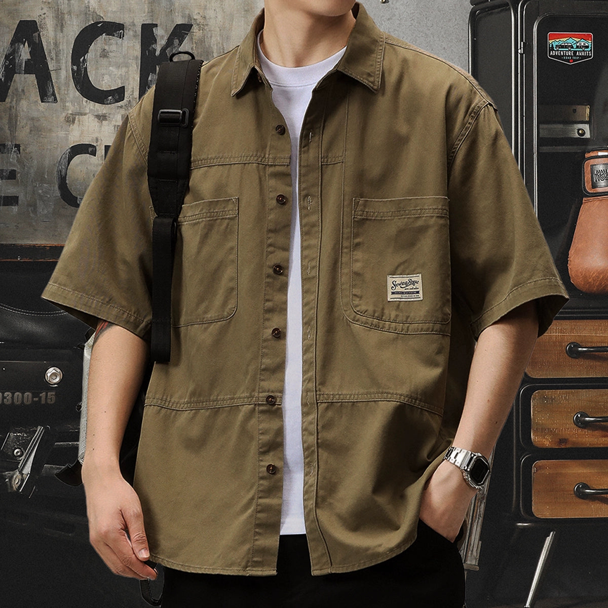 Peris Gems Khaki Short Sleeve / M(50.00 kg-60.00 kg) Jacket Japanese-Style Retro Casual Long Sleeve Shirt Parka SHEIN Amazon Temu