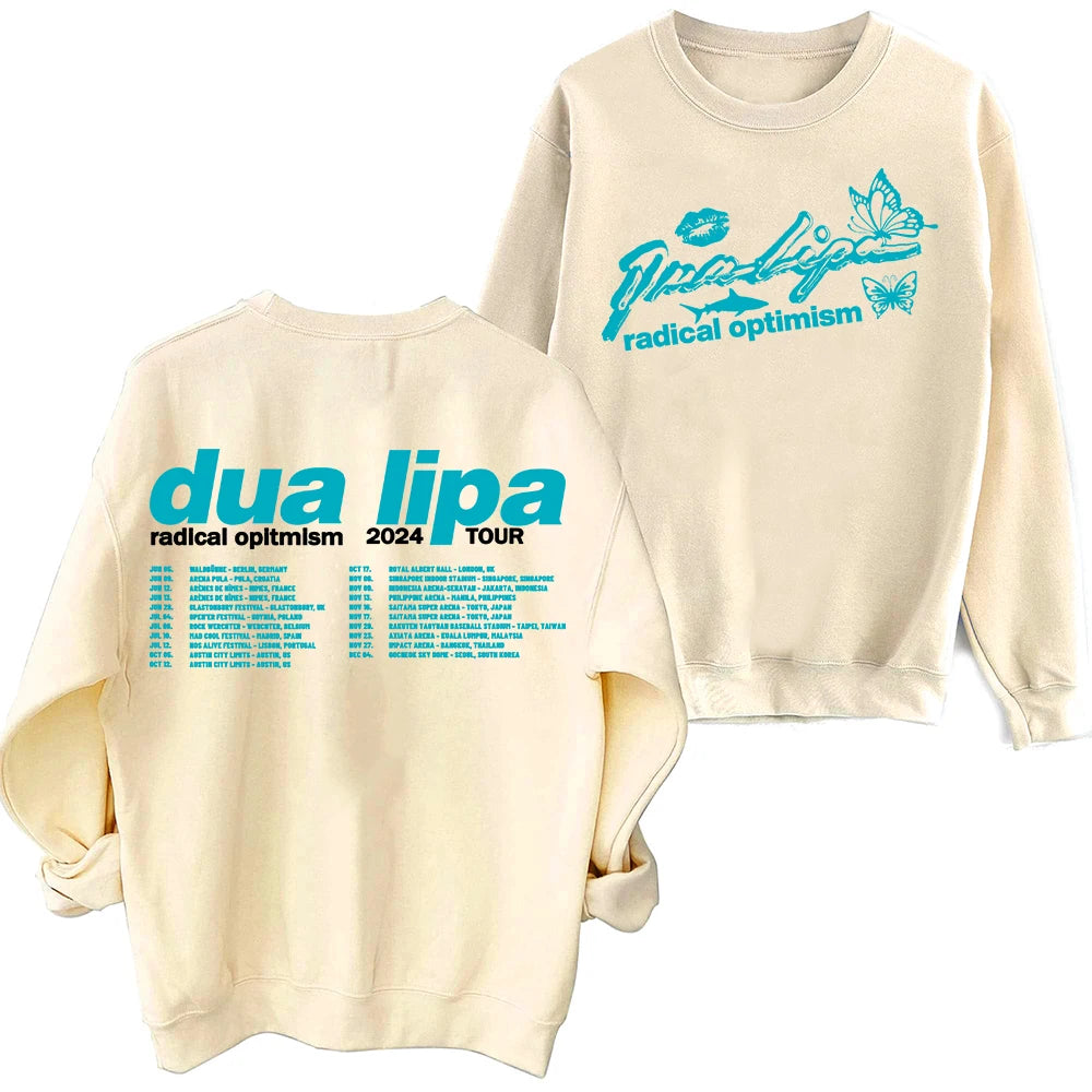 Peris Gems khaki / XXXL Dua Radical Optimism Tour 2024 Lipa Sweatshirt Harajuku Round Neck Long Sleeve Oversized Hoodie Fans Gift SHEIN Amazon Temu