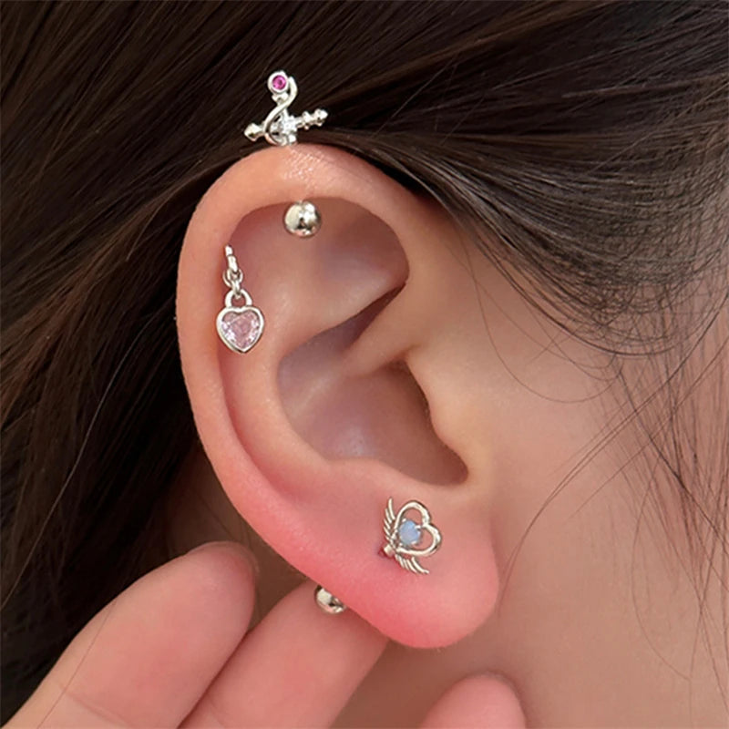 Peris Gems Korean Fairy Wings Heart Ear Stud Irregular Cross Earrings for Girls Fashion 2023 Punk Y2k Aesthetic Jewelry Accessories SHEIN Amazon Temu