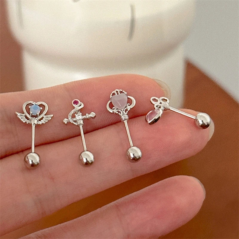 Peris Gems Korean Fairy Wings Heart Ear Stud Irregular Cross Earrings for Girls Fashion 2023 Punk Y2k Aesthetic Jewelry Accessories SHEIN Amazon Temu