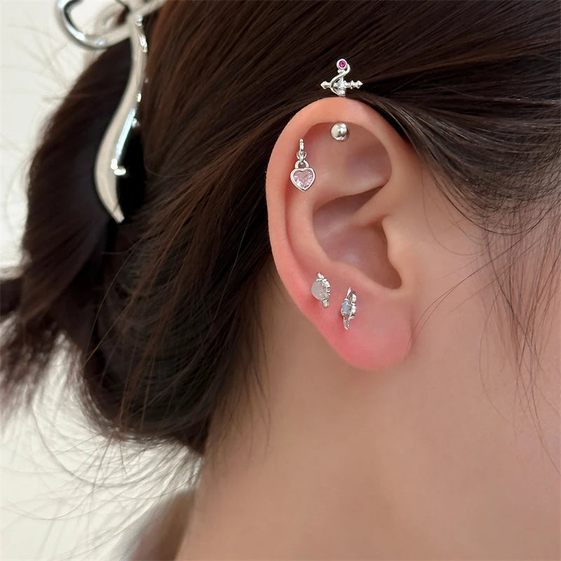 Peris Gems Korean Fairy Wings Heart Ear Stud Irregular Cross Earrings for Girls Fashion 2023 Punk Y2k Aesthetic Jewelry Accessories SHEIN Amazon Temu