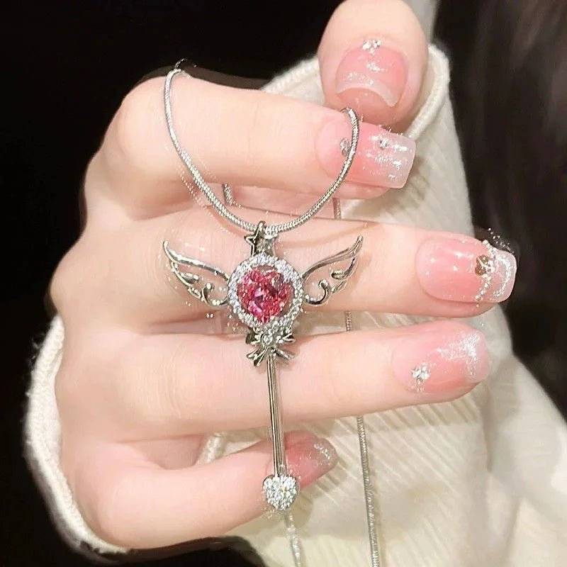 Peris Gems Korean Fashion Pink Zircon Magic Wand Necklace for Women Gift Charm Chocker Decoration Young Girl Y2K Accessories New Jewelry SHEIN Amazon Temu