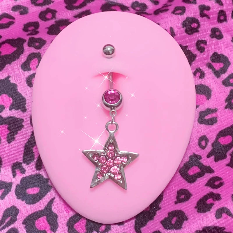 Peris Gems Korean Fashion Shiny Crystal Star Belly Rings Sexy Pink Cute Body Accessories Belly Piercing Y2K Charms Accessories SHEIN Amazon Temu