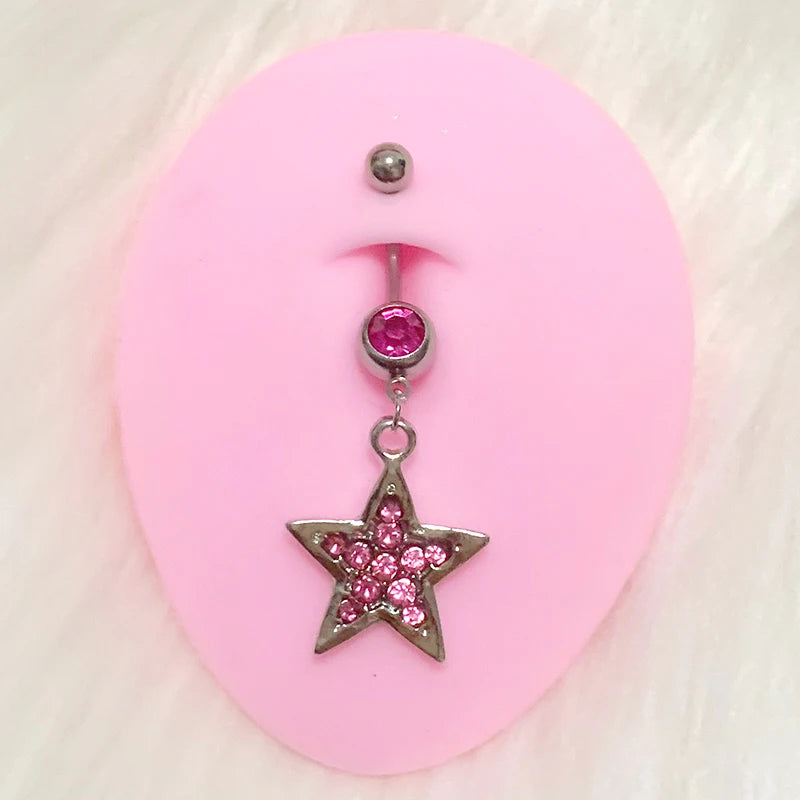 Peris Gems Korean Fashion Shiny Crystal Star Belly Rings Sexy Pink Cute Body Accessories Belly Piercing Y2K Charms Accessories SHEIN Amazon Temu