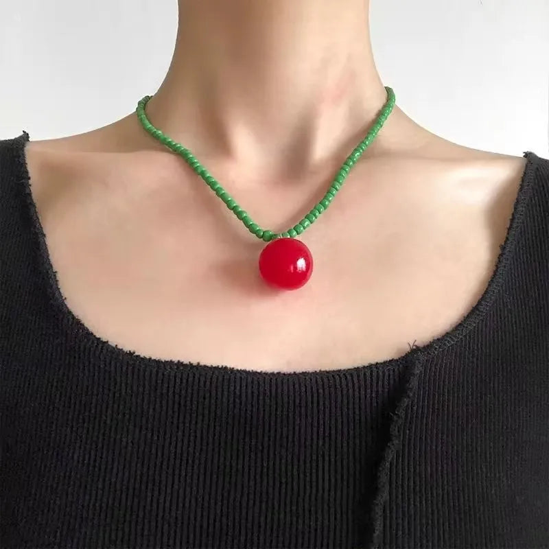 Peris Gems Kpop Fashion Heart Fruit Tomato Bowknot Pendant Colorful Beaded Necklace Woman Aesthetic Jewelry Cute Summer Y2K EMO Accessories SHEIN Amazon Temu