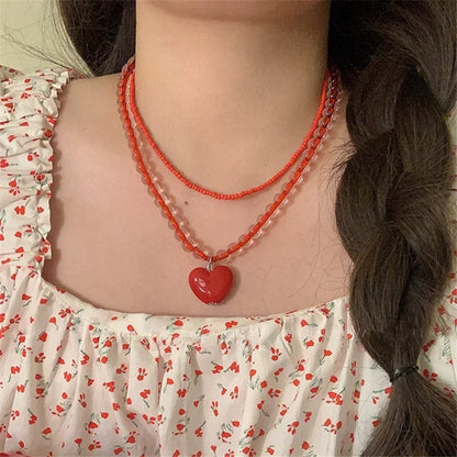 Peris Gems Kpop Fashion Heart Fruit Tomato Bowknot Pendant Colorful Beaded Necklace Woman Aesthetic Jewelry Cute Summer Y2K EMO Accessories SHEIN Amazon Temu